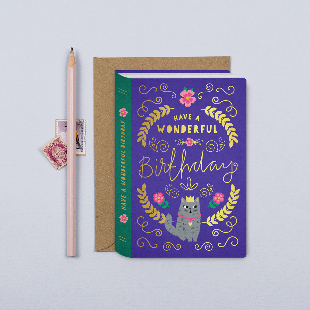 Ornate Book Cat Birthday card