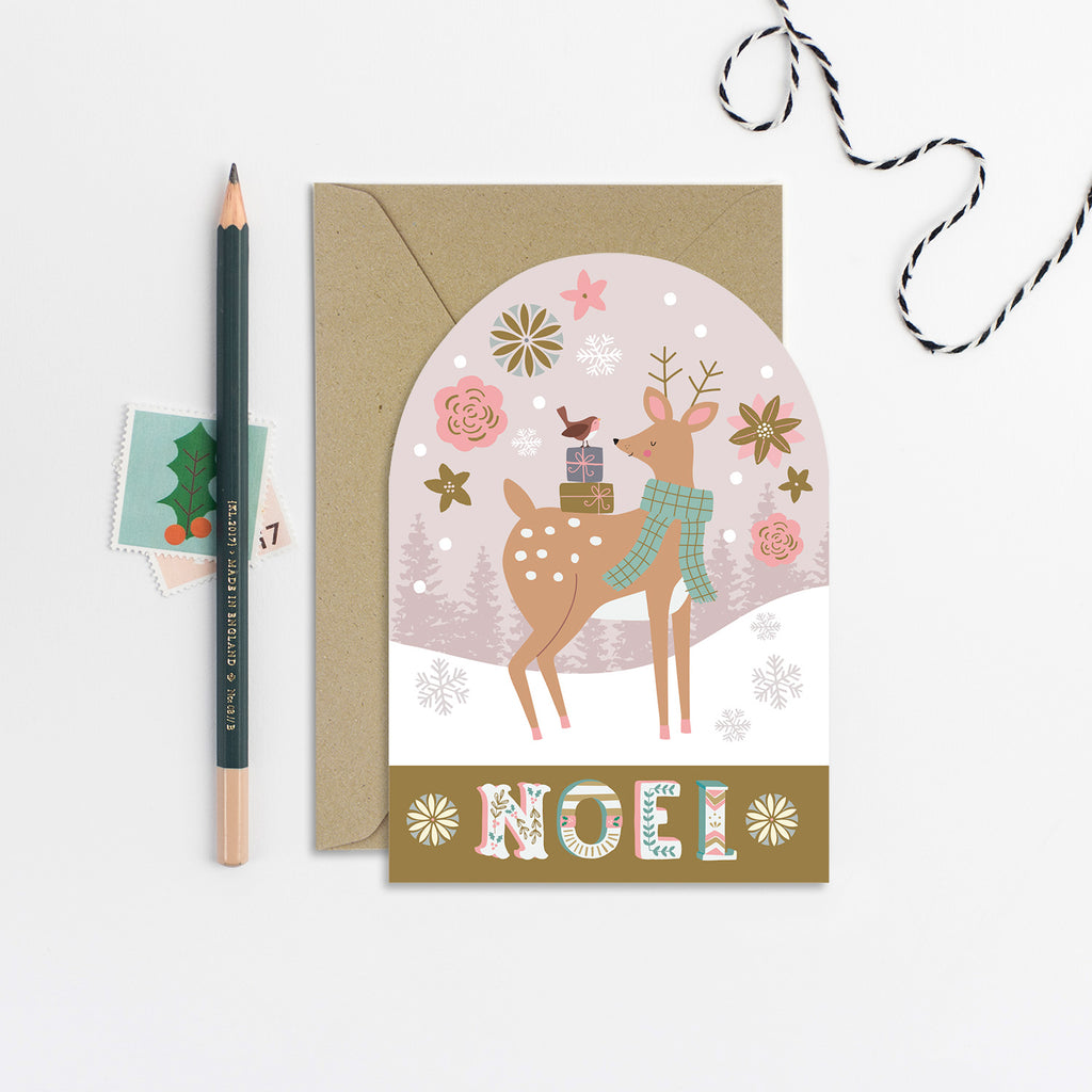 Snow Globe Deer Christmas Card