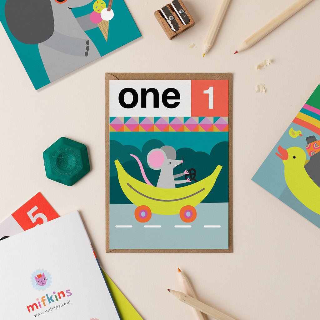 Mouse One 1st Birthday Card