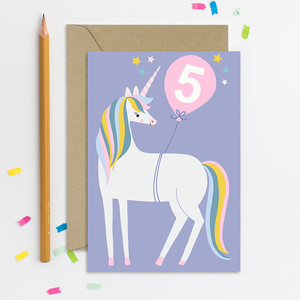 Unicorn Age 5 Birthday Card